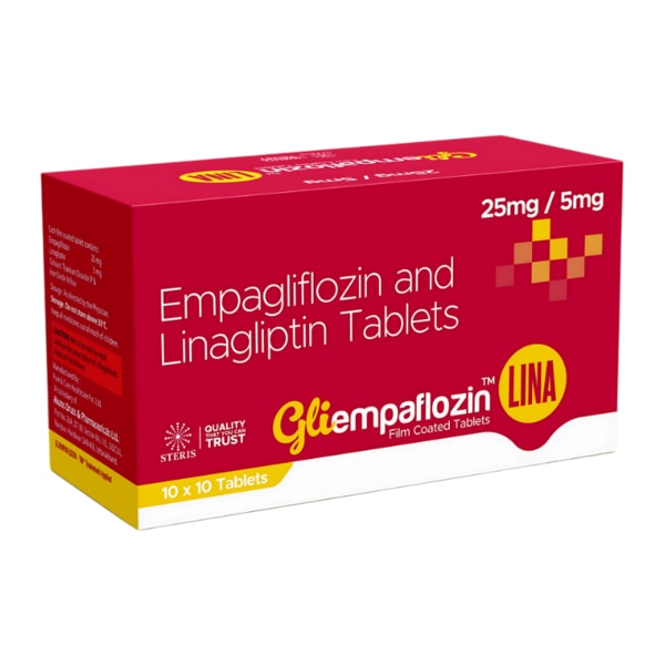 GLIEMPAFLOZIN LINA 25mg/5mg is a combination medication designed for individuals managing type 2 diabetes mellitus. It contains Empagliflozin (25mg) and Linagliptin (5mg), two potent anti-diabetic agents that work together to control blood sugar levels effectively. This medication is typically prescribed to patients who require dual therapy to achieve optimal glycemic control when diet and exercise alone are insufficient. Key Benefits : Effective Blood Sugar Control: Regulates blood glucose levels efficiently in patients with type 2 diabetes.Weight Management: Empagliflozin promotes weight loss by removing excess glucose from the body.Heart and Kidney Benefits: Shown to provide cardiovascular and renal protection, reducing the risk of heart failure.Lower Risk of Hypoglycemia: Minimal chances of low blood sugar episodes compared to other anti-diabetic medications.Convenient Dual Therapy: Combines two complementary mechanisms for enhanced glycemic control in a single tablet. How Does It Work? Empagliflozin (SGLT2 Inhibitor): This component blocks Sodium-Glucose Cotransporter-2 (SGLT2) in the kidneys, preventing glucose reabsorption and facilitating its elimination through urine. This leads to a significant reduction in blood sugar levels.Linagliptin (DPP-4 Inhibitor): It inhibits Dipeptidyl Peptidase-4 (DPP-4) enzyme, which increases incretin hormone levels. This enhances insulin secretion and suppresses glucagon production, leading to better post-meal glucose control. Directions for Use Take one tablet daily, preferably at the same time each day.Swallow the tablet whole with water, with or without food.Follow the dosage regimen prescribed by your healthcare provider.Regular monitoring of blood sugar levels is recommended. Side Effects Although GLIEMPAFLOZIN LINA 25mg/5mg is generally well-tolerated, some patients may experience:Frequent Urination: Due to glucose excretion through urine.Dehydration or Thirst: Increased urination may lead to mild dehydration.Urinary Tract Infections (UTIs): A common side effect associated with SGLT2 inhibitors.Nasal Congestion or Sore Throat: Occasionally observed with DPP-4 inhibitors.Gastrointestinal Discomfort: Mild nausea or diarrhea in some cases.Hypotension (Low Blood Pressure): Especially in patients with pre-existing conditions.