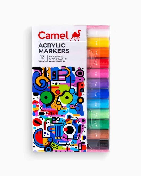Multi-surface – includes porous as well as non-porous surfaces like wood, glass, ceramics, leather, plastic, canvas, fabric, MDF, jute, steel, terracotta, clay, rock, cardboard. 12 vibrant shades. Japanese bullet tip.Intermixable shades allow for expanding your colour palette to create new shades.The ink shade is colour-matched to the cap of the marker for easy understanding of the shade.Permanent on porous surfaces.Smooth strokes due to high-quality materials.