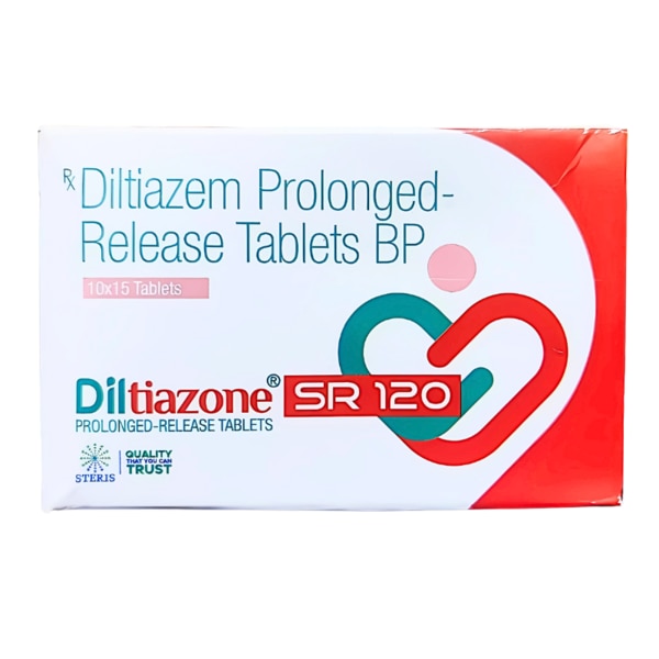 DILTIAZONE SR 120 is a sustained-release formulation of Diltiazem Hydrochloride (120mg), a calcium channel blocker used to manage hypertension (high blood pressure) and certain types of angina (chest pain). By relaxing the blood vessels and improving blood flow, this medication effectively helps reduce the heart’s workload and manage abnormal heart rhythms. DILTIAZONE SR 120 provides long-lasting relief with the convenience of once-daily dosing, offering improved adherence for those managing cardiovascular conditions. Key Benefits: Effective Management of Hypertension: Helps lower blood pressure by relaxing blood vessels, reducing the risk of stroke, heart attack, and kidney problems.Angina Relief: DILTIAZONE SR 120 alleviates chest pain by improving blood flow to the heart, enhancing its oxygen supply.Sustained-Release Formula: Offers consistent, long-lasting therapeutic effects with once-daily dosing, making it convenient and easy to incorporate into daily routines.Improved Heart Function: By reducing the heart's workload, it supports optimal heart performance, especially in individuals with heart conditions. How Does It Work?Diltiazem, the active ingredient in DILTIAZONE SR 120, works by blocking calcium channels in the heart and blood vessels. Calcium ions are essential for the contraction of the heart muscles and the narrowing of blood vessels. By preventing calcium from entering these cells, Diltiazem promotes the relaxation of the heart and blood vessels, lowering blood pressure and improving blood flow. The sustained-release formulation ensures a gradual release of the medication throughout the day, offering a stable effect. Directions for Use: Dosage: Take one tablet of DILTIAZONE SR 120 once daily, preferably at the same time each day, to maintain consistent blood levels.Administration: Swallow the tablet whole with a glass of water. Do not chew or crush the tablet, as it may affect the release mechanism.Consultation: Always follow the dosage instructions provided by your healthcare provider. Dosage may vary depending on individual health conditions. Side Effects:While DILTIAZONE SR 120 is generally well-tolerated, some individuals may experience mild to moderate side effects. Common side effects include:HeadacheDizzinessFatigueNauseaEdema (swelling in the ankles or feet)In rare cases, more serious side effects may occur, such as:Severe allergic reactionsIrregular heartbeatsSevere dizziness or faintingLiver issues (unusual fatigue, yellowing of the skin or eyes)If any of these serious side effects occur, seek immediate medical attention. Always inform your healthcare provider about any pre-existing conditions or medications you are taking before starting DILTIAZONE SR 120.