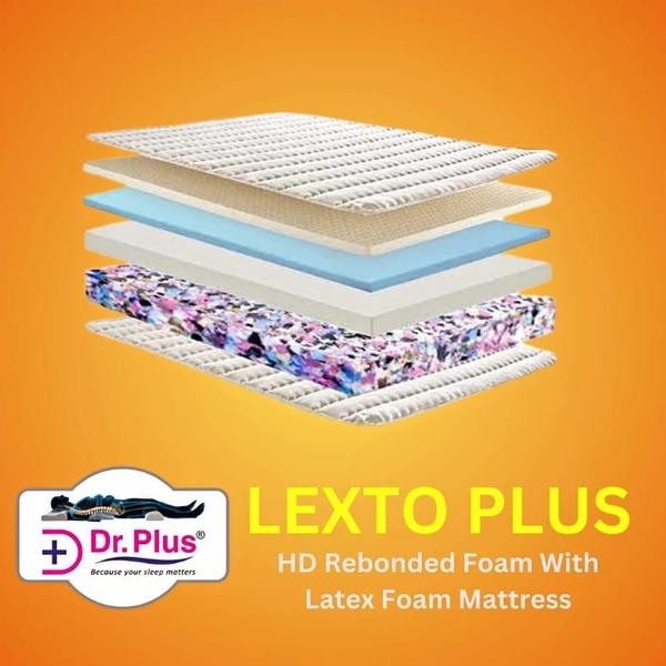 ### Lexto Plus Mattress Overview#### Design and Construction1. **Core Materials** - **High Density Rebonded Foam**: - Provides robust support and durability, ensuring that the mattress maintains its structural integrity over time. - Offers great resilience and adaptability, making it suitable for different body types and sleep positions. - Engineered to distribute body weight evenly, which reduces pressure points and enhances comfort.2. **Comfort Layer** - **Natural Latex**: - This top comfort layer provides a luxurious feel and enhances the overall comfort of the mattress. - Naturally breathable, latex promotes airflow, helping to keep the sleeping surface cool and comfortable, particularly beneficial for hot sleepers. - Offers excellent responsiveness, contouring to the body's shape while providing support, which helps align the spine and relieve discomfort.3. **Euro Top Style**: - The Euro top design adds an additional plush layer to the surface of the mattress, providing extra cushioning without compromising support. - This construction reduces the gap between comfort layers and the mattress core, offering a more seamless sleeping experience.#### Available Sizes- **Thickness Options**: - **8 Inches**: Suitable for those preferring a lower profile mattress or for use on adjustable bases. - **10 Inches**: Provides additional comfort and cushioning for a more luxurious sleeping experience, catering to various sleeper preferences.#### Benefits- **Cool Feel**: - The natural latex and breathability of the materials contribute to a cool sleeping environment, helping to regulate temperature and wick away moisture. - Enhances comfort, preventing overheating for a restful night's sleep.- **Spinal Support**: - The combination of high-density rebonded foam and natural latex promotes proper spinal alignment, essential for reducing back pain and enhancing overall sleep quality.- **Durability**: - Constructed using high-quality materials, the Lexto Plus Mattress is designed to last, offering durable support and comfort for years. - **Warranty**: - Comes with a 10-year warranty, signifying the manufacturer’s confidence in the quality and longevity of the mattress. This provides additional assurance to consumers regarding their investment.