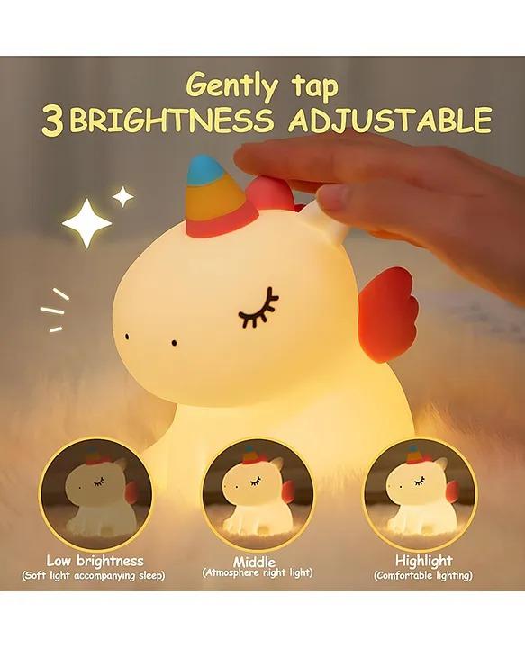 Brighten up your child's room with the enchanting Unicorn Silicone Night Light! This delightful LED lamp combines whimsical design with practical features, making it the perfect bedside companion for kids and unicorn lovers alike. Shaped like a cute unicorn, this night light adds a magical touch to any space, creating a comforting atmosphere that children will adore. The lamp features a dimmable function, allowing you to easily adjust the brightness to suit your needs.The USB rechargeable design ensures that you can easily power up the lamp without the hassle of cords. Simply charge it and enjoy the freedom of a portable light source. The intuitive touch control feature allows for easy operation, enabling you to switch between brightness levels and colors with just a gentle tap. Made from high-quality silicone, this lamp is soft to the touch and safe for children, making it a perfect addition to any nursery or playroom.
