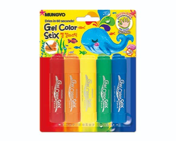 Mungyo Gel color Stix.Quick dry no mess crayon, set of 5 basic colors.Super smooth for fun coloring.Vibrant colors with watercolor like effects.Can connect like blocks.