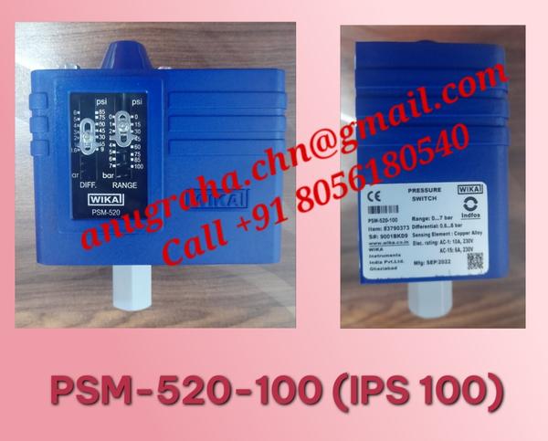 Make: INDFOS (A group of WIKA)Model: PSM-520-100 (IPS 100) / Range: 0-100 psiDifferential: 0.6-6 Bar;  Repeatability: 2% of FSRSensing Element: Copper alloy CuSn6 per EN 1652Contact version: SPDT contact system;  Process Connection: 1/4