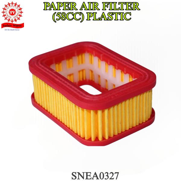 The Premium Paper Air Filter with Plastic Frame is a high-performance replacement designed for 58CC chainsaws, ensuring efficient air filtration for 5200 & 5800 engine models. This air filter features a fine paper element that effectively traps dust, debris, and other contaminants, preventing them from reaching the engine and causing damage. The sturdy plastic frame provides additional support and durability, making it perfect for heavy-duty use in forestry, landscaping, and home applications. By ensuring a steady flow of clean air, this filter helps maintain optimal combustion, fuel efficiency, and engine power. Easy to install and replace, this air filter is an essential component for extending the life of your chainsaw and keeping it running smoothly.