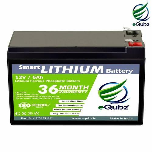 Leading Manufacturer of 12 V 6Ah EQUBZ Lithium Ion Battery and 12 V 6Ah Equbz Lithium Ferrous Phosphate Battery from Coimbatore, Tamilnadu, South India.Model Name/Number	EQLF-C6Battery Capacity	6 AhVoltage	12 VBrand	EqubzWeight	9 kgBattery Type	Lithium Ferrous PhosphateUsage/Application	Solar LightCapacity	6AhBattery Shape	RectangularWarranty	36 MonthsCertified By	ISOPart no	EQ12U12More run timeno MaintananceLong Life time of 10 yearsUltra Power SavingItem Code: EQLF-C6Production Capacity: 100/dayDelivery Time: 2daysPackaging Details: Hard PackingA Lithium Battery is a rechargeable or non-rechargeable battery that utilizes lithium as a key component in its electrochemical composition. Lithium batteries are known for their high energy density, long lifespan, and lightweight design compared to traditional lead-acid or nickel-based batteries.There are different types of lithium batteries, including:Lithium-ion (Li-ion) Batteries – Used in portable electronics and electric vehicles.Lithium Iron Phosphate (LiFePO4) Batteries – Known for safety and durability.Lithium Polymer (Li-Po) Batteries – Used in drones and smartphones.Lithium Titanate (LTO) Batteries – Known for ultra-fast charging.Benefits of Lithium Batteries✅ High Energy Density – Provides more power in a compact size, ideal for portable devices and EVs.✅ Longer Lifespan – Lasts 5-10 years or more, reducing replacement costs.✅ Fast Charging – Charges faster than lead-acid or NiMH batteries.✅ Lightweight – Weighs 30-50% less than conventional batteries.✅ Low Maintenance – No need for regular maintenance like lead-acid batteries.✅ Low Self-Discharge – Retains charge longer when not in use.✅ Eco-Friendly – Produces less environmental waste compared to lead-acid alternatives.Applications of Lithium Batteries🔋 Consumer Electronics – Smartphones, laptops, tablets, cameras.🚗 Electric Vehicles (EVs) – Tesla, hybrid cars, e-bikes, scooters.⚡ Renewable Energy Storage – Solar power systems, grid storage.🏥 Medical Devices – Pacemakers, hearing aids, portable medical equipment.🎮 Drones & RC Devices – Remote-controlled gadgets, gaming controllers.🛰 Aerospace & Defense – Satellites, military applications, emergency power backups.🔦 Industrial & Robotics – Forklifts, AGVs (Automated Guided Vehicles), robots.🏠 Home Backup Power – UPS (Uninterruptible Power Supply), inverters.ConclusionLithium batteries have revolutionized modern technology with their high efficiency, long lifespan, and wide range of applications. They are a crucial component in transitioning to sustainable and clean energy solutions, particularly in electric mobility and renewable energy storage.Would you like details on a specific type of lithium battery or its comparison with other battery technologies? 😊
