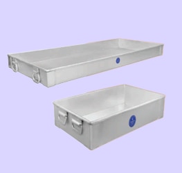 Sr. No	Size (Inches)L x W x H	Liter capicity	Gauge	Weight Per Tray1	20 x 32 x 12 ''	125 liter	12 Swg	17 . 500kg2	24 x 36 x 12 ''	170 liter	12 Swg	21 . 500kg3	81 x 33 x 6 ''	260 liter	12 Swg	24 . 800kg4	74 x 26 x 9 ''	280 liter	12 Swg	24 . 000kg5	54 x 44 x 9 ''	350 liter	12 Swg	25 . 800kg