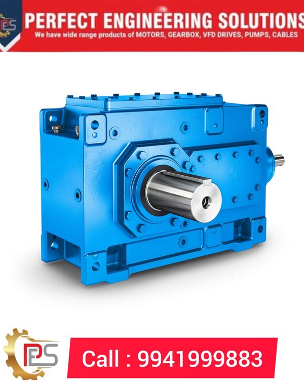 PERFECT ENGINEERING SOLUTIONSCall : 9941999883We have wide range products of Motors, Gearbox, VFD Drives, Pumps, Cables, etc... HELICAL GEARBOXHelical gearboxes are highly durable and hence they find application in high-load works. They also can transmit motion and power between parallel or right-angle shafts. Helical gearboxes are also used low power applications such as conveyors, mixers, cranes, coolers, extruders and crushers.