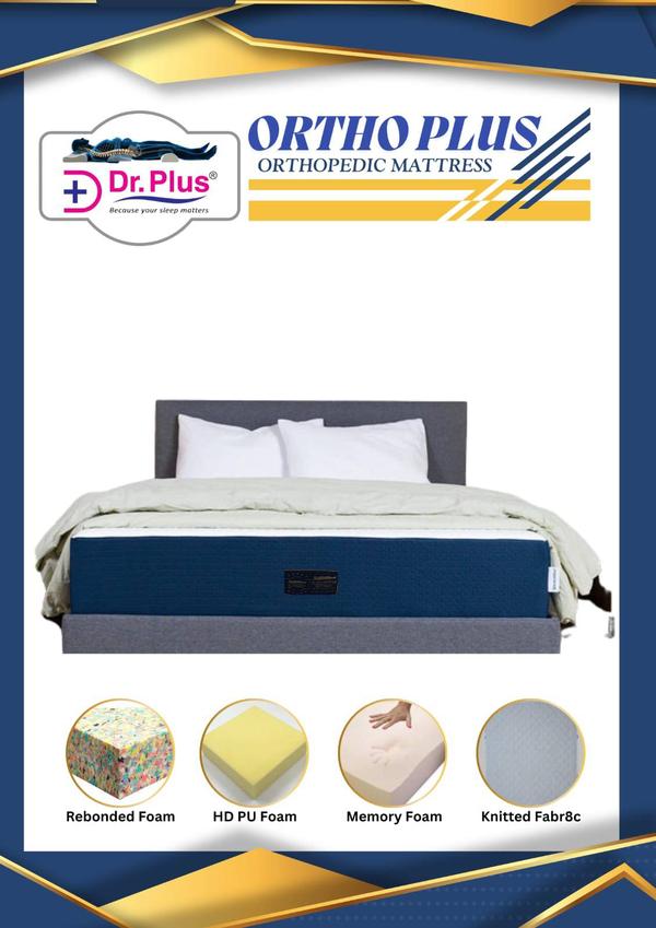 ### Ortho Plus Mattress Overview#### Design and Construction1. **Core Materials** - **100D Rebonded Foam**: - Provides a strong and durable base that supports a weight-bearing capacity. - The rebonded foam is made from recycled materials, contributing to sustainability. - Offers excellent bounce and firmness, promoting proper spinal alignment and reducing the risk of back pain.2. **Comfort Layer** - **Viscoelastic Gel Memory Foam**: - This top layer is designed to contour to the body, offering personalized comfort and support. - The gel-infused memory foam helps to dissipate heat, maintaining a cooler sleeping surface while providing pressure relief. - Conforms to the contours of the body, thus alleviating pain and discomfort, especially for sensitive areas like the lower back, hips, and shoulders.3. **Cover Material** - **400 GSM Knitted Bamboo Fabric**: - This high-quality fabric is not only luxurious but also breathable and moisture-wicking, enhancing overall comfort. - Bamboo fibers are naturally hypoallergenic and resistant to dust mites, making this mattress suitable for allergy sufferers. - The soft texture adds an additional layer of comfort while contributing to temperature regulation.#### Benefits- **Back Pain Relief**: - The combination of 100D rebonded foam and gel memory foam provides a balanced feel that supports the spine's natural alignment, which is essential for individuals prone to back pain. - The mattress's structure effectively distributes body weight, minimizing pressure points and relieving discomfort associated with prolonged sleep or sitting.- **Cooling Comfort**: - The gel memory foam layer helps dissipate heat, ensuring a comfortable sleeping temperature throughout the night, which can further enhance sleep quality.- **Durability**: - With high-quality materials and a robust construction, the Ortho Plus Mattress is designed for longevity, maintaining its supportive qualities over time.- **Warranty**: - Comes with a 10-year warranty, reflecting the manufacturer’s confidence in the durability and performance of the mattress. This long warranty period offers peace of mind to consumers.#### Recommendations- **Ideal For**: - Individuals suffering from back pain seeking effective support and comfort. - Sleepers who prefer a combination of firmness for support and plushness for comfort. - Those looking for a hypoallergenic option due to the bamboo fabric, especially useful for those with allergies or sensitivities.- **Care Instructions**: - Rotate the mattress periodically to ensure even wear and longevity. - Use a mattress protector to maintain hygiene and assist in protecting the fabric from stains and spills.