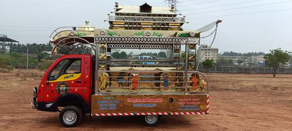 This Sorgaratham is our another one of the Model . This Sorgaratham fabricated fully in Stainless Sheet & Stainless Steel pipes Mixing. This Sorgaratham model top design Umbrella Design Model. Platform we use aluminum Checked sheets. We delivered the Sorgaratham with audio set, Multi Color LED Lights, Painting & Stickering.(As per choice)