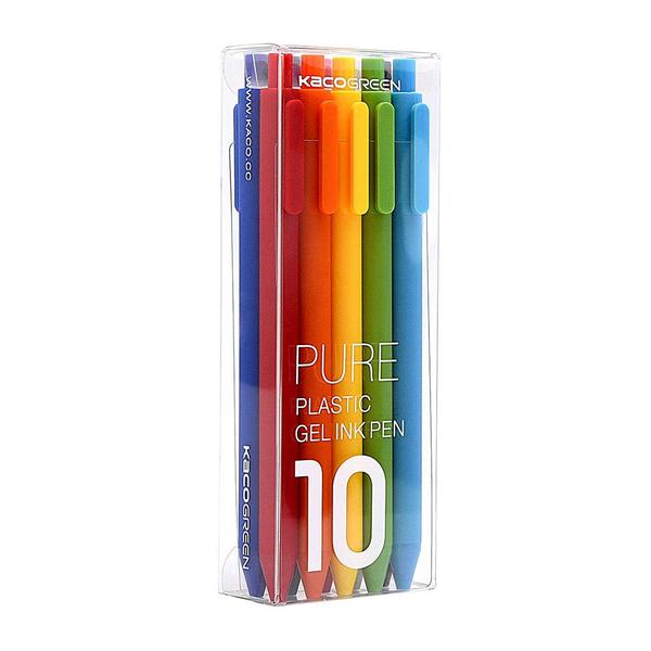 KACO PURE Retractable Gel ink Pens10 COLORFUL ASSORTED: Revive the desire and excitement to write with these black ink gel pens in assorted colors, including a white, red, carrot orange, yellow, light green, sea blue, dark blue, purple, pink and a black. This set of gel pens sports a sleek, modern and a pleasing color palette that would look nice on any desk. Choose from all of these beautiful colors to meet your different moods and get different scenery.HIGH QUALITY EXTRA FINE POINT PENS: This set of assorted colored gel pens have a smooth ink that is vibrantly black. Our gel pens have an extra fine point for accuracy and a professional look when writing, marking and signing. These gel pens in extra fine point 0.5mm black ink are a great set for your everyday writing needs, as well as weekly and monthly planners. Enjoy the soft grip barrel and extra ink and take your high quality KACO gel ink pen set wherever you go for non-stop creativity.PROFESSIONAL LONG-LASTING WRITING EXPERIENCE: This pack of gel pens provides you with superior, long-lasting, black ink that will not smear or fade. These assorted colored gel pens have a retractable fashion design, bringing convenience to you and will write for a length of about 400m. You can use them for a long time. Perfect for business or everyday life, these beautiful gel pens help bring you enjoyment when writing. Record your thoughts or feelings anywhere, anytime.ERGONOMIC SOFT TOUCH, LIGHTWEIGHT & EASY TO USE: Each colored pen is fitted with a comfort grip. You will easily be able to continue all your projects without suffering fatigue. Let your fingers relax. Whether this is a gift or you love pens, KACO gel pens are ideal for everyday use. They are completely non-toxic and don't smear or skip, making them safe and the best gel pens for writing. This gel pens bulk colored set is great for coloring books, party invites, doodling, DIY Decor and more.PERFECT FOR KIDS & ADULTS: A great gift for birthdays, back to school, students, family, friends, co-workers, children and christmas, these are also ideal journal pens, planner pens, journaling pens, teacher pens, office supplies and planner accessories. This KACO pen set is ideal for various uses; taking notes in class, listing bills at home, recording meetings in business, painting at school, signing your name, writing logs and practicing writing or painting.