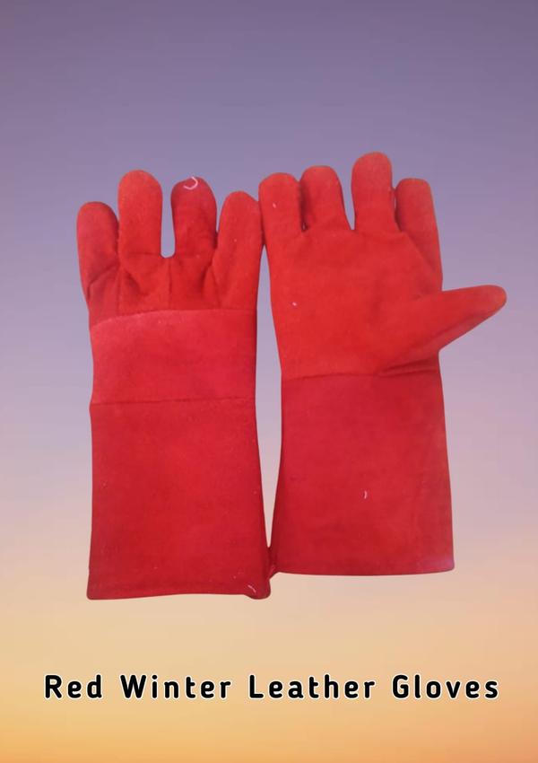Red Winter Leather hand gloves 14 inch