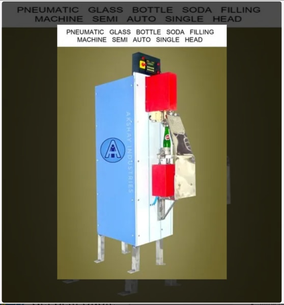 Semi Automatic Glass Bottle Soda Filling Machine Manufacturers in Coimbatore.Pioneers in the industry, we offer semi automatic glass bottle soda filling machine, semi automatic pet bottle soda filling machine, rotary 9 head pet bottle filling machine, single head goli soda machine, four head goli soda filling machine and rotary glass bottle soda filling machine from India.Product Details:Minimum Order Quantity 1 PieceWarranty 1 yearPower Single PhaseVoltage 230 VDriven Type Electric / PneumaticAutomation Grade Semi-AutomaticFilling Range 200 ml to 300mlUsage/Application Filling of CSD Soft drinksBrand Akshay IndustriesNumber of Head Single HeadCountry of Origin Made in IndiaWe are offering Semi-Automatic Glass Bottle Soda Filling Machine to our clients.Features:Well gas mixedBreakage is lessAdditional Information:Production Capacity: 480 bottles per hourDelivery Time: 10 days