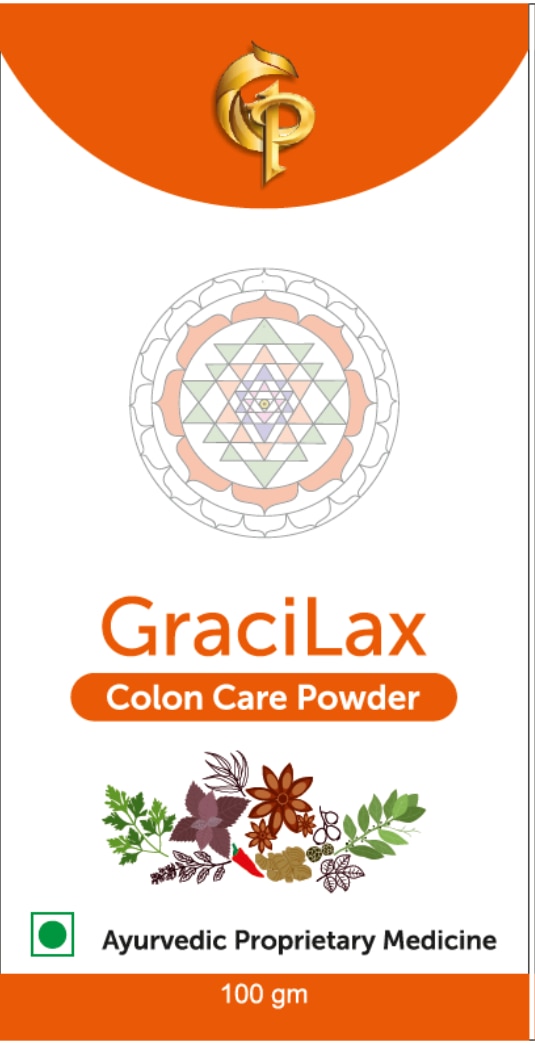 Indications: Vibandh (Constipation), Colitis, Irritable Bowel. Dosage - 5- 7gm at night with warm water after food or as directed by the physicianHow does it help you:Promotes digestive health, Regulates bowel movement; Boosts nutrient absorption; Relieves constipation and IBS related stress; Reduces bloating and abdominal pain.Composition: Each 100 g containsIsabgol Plantago ovata - 50 g, Haritaki Terminalia Chebula - 5 g, Bibhitaki Terminalia bellirica - 5 g, Amalki Phyllanthus Emblica - 5 g, Swarnpatri assia angustifolia - 20 g, Saunf Foeniculum vulgare - 10 g, Mulethi Glycyrrhiza glabra - 5 g, Excipients - QSCaution: Colour of product may vary based on processing season; If you have allergic symptoms, please consult physicianGRACILAX COLON CARE POWDER