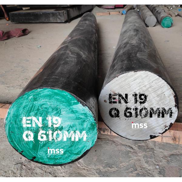 EN19 is a high-strength alloy steel, commonly used in manufacturing high-performance components. 
It is a popular grade of steel due to its excellent tensile strength, toughness, and wear resistance. 
EN19 steel is often used for components like shafts, gears, axles, and crankshafts, which require high mechanical properties.
Key Properties of EN19 Steel:
1. Composition:
   - Carbon (C): 0.38 - 0.43%
   - Manganese (Mn): 0.60 - 0.90%
   - Chromium (Cr): 0.90 - 1.20%
   - Nickel (Ni): 1.30 - 1.70%
   - Molybdenum (Mo): 0.20 - 0.30%
   - Phosphorus (P): 0.035% (max)
   - Sulfur (S): 0.035% (max)
2. Mechanical Properties:
   - Tensile Strength: 850–1000 MPa
   - Yield Strength: 600–800 MPa
   - Elongation: 15-20%
   - Hardness: 35–45 HRC (depending on heat treatment)
3. Applications:
   - Automotive components like gears, shafts, and axles.
   - Industrial machinery parts that need high wear resistance.
   - Components that require high strength and toughness, like crankshafts, cams, and high-stress fasteners.
4. Heat Treatment:
   EN19 steel is typically heat-treated to improve its mechanical properties. This may include processes like quenching and tempering.
- Quenching: The steel is heated to a high temperature and then rapidly cooled (usually in oil or water), which hardens the material.
- Tempering: After quenching, the steel is reheated to a lower temperature to relieve stresses and achieve the desired hardness and toughness balance.
5. Forms:
   EN19 steel is commonly available in various forms, including:
   - Round Bars: Used for turning, machining, and forging applications.
   - Forged Bars: Used for high-strength applications like shafts and gears.
EN19 round bars are widely used across industries due to their excellent mechanical properties, making them ideal for heavy-duty and high-performance applications.