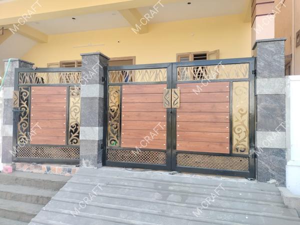M-CRAFT ( Avadi, Chennai, Tamil Nadu)HPL Openable Main Gate and Wicket Gate with Laser Design and Hot Dip Galvanization (G.I) material with MRF PU Paint finishing.One of the best quality and price in chennai, Tamil Nadu.