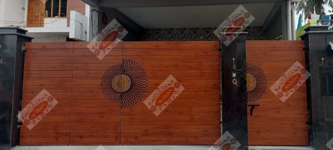 M-CRAFT (Avadi, Chennai, Tamil Nadu).HPL Openable Folding Gate and Wicket Gate with Sun Flower Laser Design and Hot Dip Galvanization(G.I) with MRF PU Paint Finishing.One of the best quality and price in Chennai, Tamil Nadu.
