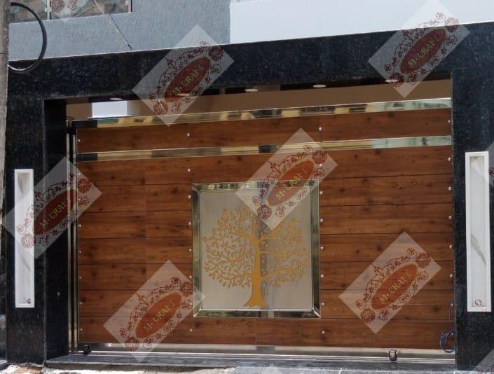 M-CRAFT ( Avadi, Chennai, Tamilnadu) SS 304 Grade (Jindal Brand) HPL Sliding Gate with Tree Laser Design .one of the best quality and price in chennai , Tamilnadu . 