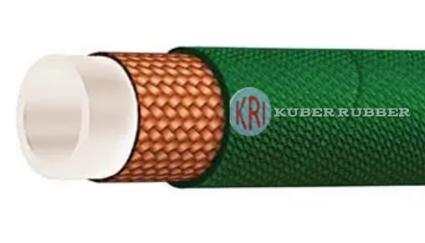 NON CONDUCTIVE CARBON FREE HOSEInner tube : Cream colour, Synthetic rubberReinforcement : High Tensile Fiber Yarn BraidCover : Red or Green Color, Synthetic Rubber Cover resistant to oil, weather and abrasionApplication : Electrical Coolant application; Conveying coolants in Furnace, specially designed for Low Leakage Current, leakage current levels less than 15 Micro Amps at 5000V DCTemperature Range : Continuous: -40°C to +100°C