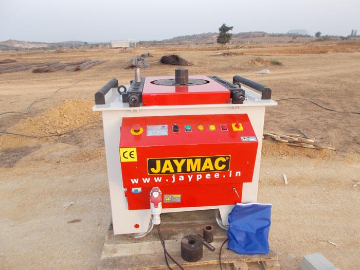 Bar Dimensions	32 mmPower Source	ElectricMachine Weight	850 kgBending Speed	8 RPMMotor Capacity	5 HPBending Diameter	36mmPhase	Three PhaseColor	RED & DARK GREYAutomatic Grade	Semi-AutomaticBody Material	MSJAYMAC - Indian Made  Semi Automatic TMT Bar Bending machine as per standard specification model – B - 42 technical datalengthwidthheightweightmachinemax. Bending dia  power ratingcontrol960 mm970 mm900 mm700 kg8 rpm42 mm round bar36 mm- 65kg/mm2 5 h. P. /440 vhand / foot  tensil stress65 kg / mm2                           80 kg / mm21          2            3                     1          2           3    36       20           10                  32        16         8