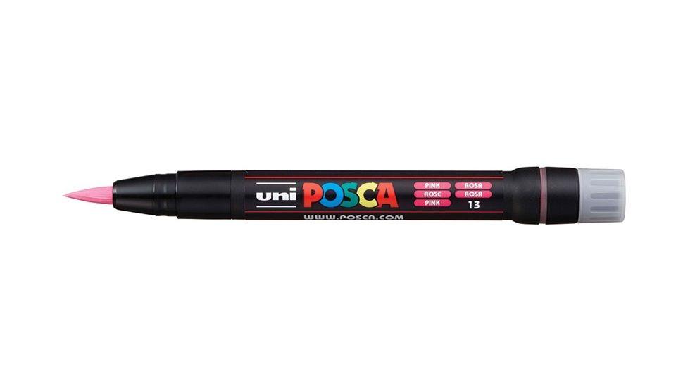 Uniball Posca PCF-350 Soft Brush Tip Paint Marker Pen | Non Toxic & Bleed Proof Ink | For Rocks Painting, Fabric, Wood, Canvas, Ceramic, Scrapbooking, DIY Crafts.Package Includes : uni-ball Posca PCF-350 Brush Marker Pen, Tip Size - 1-10 mm, Mechanism - Click-off Cap, Ink Color - Black, White, Pink, Blue, Green, Yellow, Gold, Silver & Red.It contains water-based pigment ink which is light fast, water-resistant & will write on almost any surface.Posca markers are non-toxic, which means our pigment formula does NOT contain alcohol like other markers, each Posca marker is water-based which means it’s alcohol-free, waterproof & still light fast.Posca paint markers have been professionally tested & used on over 50 different surface types, which means you’re covered whether you’re using a canvas, fabric, acrylic, metal, surfboard, rocks, windshields, or anything else.Posca paint pens were designed for the creative minded, use our markers for decorating photos, glass writing, skateboarding, t-shirt designs, coloring potted plants, rock painting, embellishing caps & more.