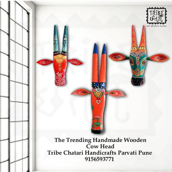 This Idea and Design are inspired by the renowned festival placed in karela Oachira Cattle. This Cow head is handcrafted by a single piece of Mango wood and the artisian takes several days to complete the painting on this exquisite design of each cow head. As per Hinduism, The Bull or the Nandi is the vehicle of the powerful god of Hindu - Lord Shiva, Bholenath, Shiv Ji. this is the sign of truth and righteousness Lord Shiva Ji and Nandi Ji is the oldest form of Hindu Representation. The Nandi is very close to the lord shiva and The Nandi is a Shiva Vehicle as well it's a very close Shevak of Lord Shiva. This handcrafted show piece is ideal for gifting to family and friends or office friends . Today, the Cow is considered a symbol of Hinduism.
