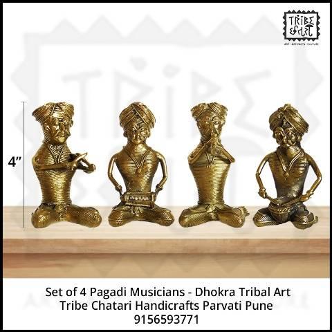 Dhokra craft is a technique of making small bronze figurines by using the lost wax casting technique is famous as Dhokra craft. The craft for generation passed from father to son and survived almost for 4000 years. In India, this craft is practiced mainly by the tribes of West Bengal, Chhattisgarh, Madhya Pradesh and Odisha. The metal base goes through a very detailed process that often takes a month or two. Bronze and copper are common metals used in Dhokra figurines. A core is made of clay to shape the desired design of the artifact. It is then dried and coated in wax and covered with a thin layer of mud on which the detailed design of the figurine is carved. Multiple clay layers are added thus, and when the wax dries off, metal is poured into the cavity, creating a thin, beautiful metal structure. These exquisite artifacts are then sold to in and across the world. If we look at them closely, we can see the details of the various instruments played by the figurines. The subtle blend of their backs, their somber expressions, and their penurious but happy demeanor tells us about the life of the Dhokra tribe. 