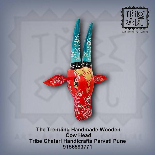 Wooden Hand painted Cow Face
