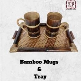 Two Bamboo Mugs with Tray