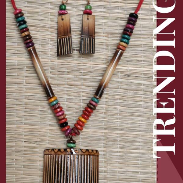 Go ethnic with this handmade bamboo tribal jewelry set created by West Bengal Santal tribal artisans. Jewelry crafted from bamboo and inspired by the adornments of Bengali tribal women from Birbhum district. This bamboo jewelry is globally valued and demanded for their stylish designs. Light, pretty, great for anytime wear