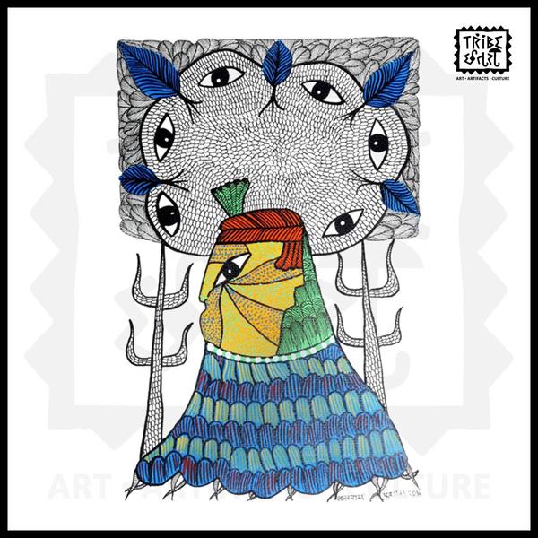 Gond Art Tribal Painting on Shiva