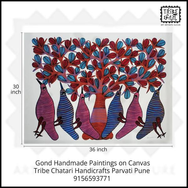 Colourful Gond art on canvas