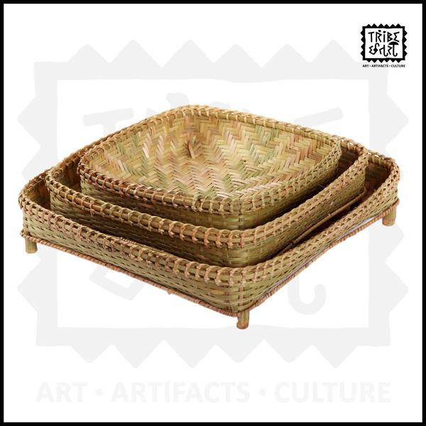 Bamboo and cane tray set