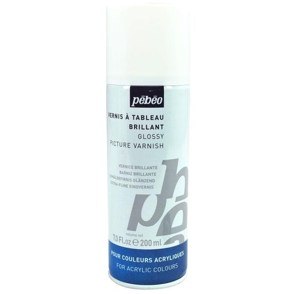 PEBEO EXTRA FINE ARTIST ACRYLICS AUXILIARIES - SOLVENT BASED GLOSS VARNISH FOR ACRYLIC COLOURS - 200 ML SPRAY.Pebeo Artist Acrylics Solvent Based Gloss Varnish - 200 ML Spray is a non-yellowing, very transparent, extremely glossy, supple and responsive finishing varnish that makes acrylic colours brilliant and resonant. It is particularly recommended for protecting works exposed outdoors as it filters UV light. It holds well on the brush and adds a strong brilliance and durability to even poorer works. The varnish will protect the work and give a uniform finish. It dries rapidly and must be applied to completely dried works (6 months-1 year). The thermoplastic film allows the possibility to restore.