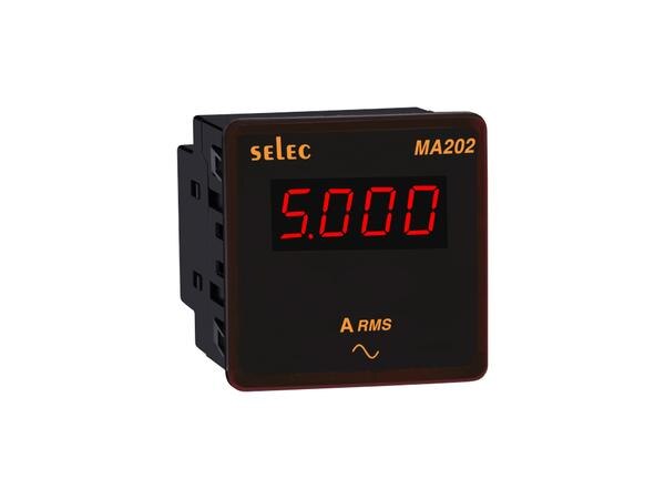 Current Range 1000AUsage/Application IndustrialModel Name/Number MA202Brand SELECMaterial plasticColor digital display - red colorOperating Temperature upto 50 degree ambien tPower Source 230 v acResolution 0.001, 0.01, 0.1, 1A, depending upton CT RANGESupply Voltage 230v acLED Ammeter,1Ø, 72x72mmProduct: MA202 1 phase 2 wire systems Accuracy of ± 0.5% of F.S4 digit 7 segment LED displayPanel mountedSupply voltage of 240V AC ±20% , 110V AC ±20%