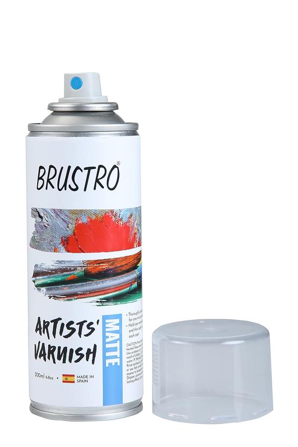 Brustro Artist's Varnish Spray Can|200 ml| Matte Finish |Perfect Coating on Acrylic Painting,Watercolors,Oil Paints,Non-Yellowing,Non Toxic,Transparent,Canvas,Paper, Artwork Protection.High-grade varnish that protects and preserves artwork.Provides a non-reflective, smooth finish ideal for various art mediumsSpray can design ensures even and consistent coverage.Suitable for Paintings, acrylics and more.Enhances the durability and longevity of your artwork.Fast-drying formula reduces waiting time between applications.Maintains the original colors and textures without yellowing over time.