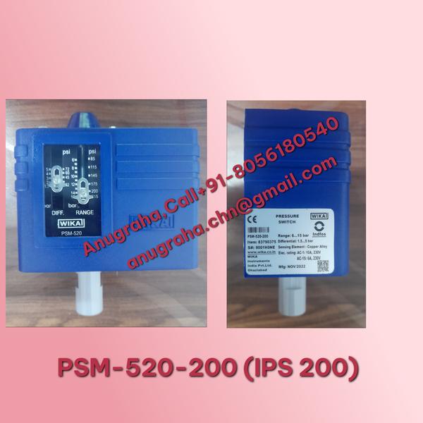 Make: INDFOS (A group of WIKA)Model: PSM-520-200 (IPS 200) / 85 - 215 PsiRepeatability: 2% of FSR;  Sensing Element: Phosphor Bronze Bellows Contact version: SPDT contact system;  Process Connection: 1/4