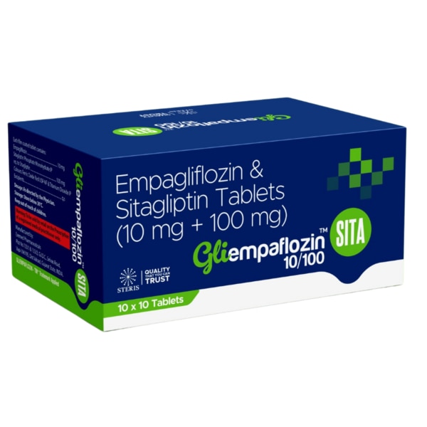 GLIEMPAFLOZIN SITA 10/100 is a powerful combination of Empagliflozin (10mg) and Sitagliptin (100mg) designed to effectively manage Type 2 Diabetes Mellitus. This dual-action formula helps regulate blood sugar levels, improves insulin sensitivity, and supports overall metabolic health. It is ideal for individuals who require an advanced approach to diabetes management while reducing the risk of complications. Key Benefits: Effective Blood Sugar Control – Helps maintain stable glucose levels throughout the day.Dual-Action Formula – Targets blood sugar from different pathways for enhanced efficacy.Weight Management Support – Aids in mild weight loss by reducing excess glucose.Cardiovascular Protection – May lower the risk of heart-related complications.Reduces Risk of Hypoglycemia – Less likelihood of sudden blood sugar drops compared to some other diabetes medications. How Does It Work? Empagliflozin works by preventing glucose reabsorption in the kidneys, allowing excess sugar to be eliminated through urine.Sitagliptin increases insulin production while reducing the liver’s glucose output, leading to improved blood sugar control.Together, these ingredients offer a comprehensive diabetes treatment approach, making it easier to maintain healthy glucose levels. Directions for Use: Take GLIEMPAFLOZIN SITA 10/100 as prescribed by your doctor.Swallow the tablet whole with a glass of water.Can be taken with or without food.Maintain a balanced diet and regular exercise for best results.Do not exceed the recommended dosage. Side Effects: While generally well-tolerated, some individuals may experience:Increased UrinationMild Nausea or Stomach DiscomfortHeadache or DizzinessUrinary Tract Infections (UTIs)Low Blood Pressure (in some cases)Seek medical attention if you experience severe allergic reactions, dehydration, or persistent discomfort.