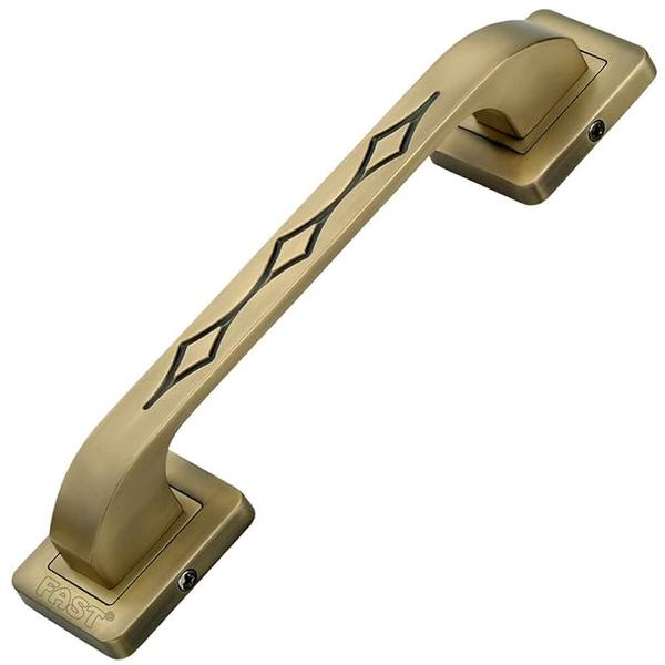 About this itemThis design of this main door handle for wooden doors is made in a rectangular way in way that looks simple but also looks a bit artistic. Three rhombuses with redius on the inner side have been design beetween.This pull door handle is used to open and close wooden main door, safety door, bedroom door, office door.The door pull handles is finished with brass antique plated finish to look attractive, simple as well as architectural choice.Dimension - Main door handle total length 212mm and It is known for its 8 inch door handles.Finish - Brass Antique and Color Map - Gold, Yellow, BrassPackage - 1pcs Door pull handle for main doors and installation screws.