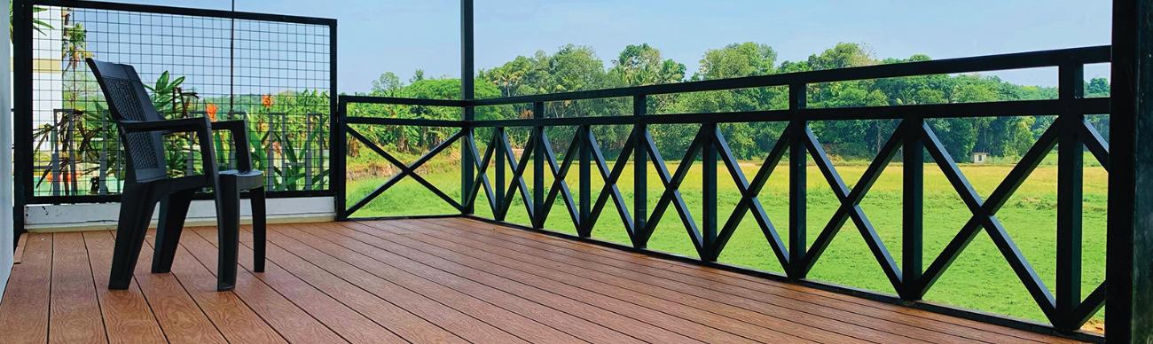 Lazerlite DECKWOOD Dealer In Coimbatore Made of Wood Plastic Composite (WPC), the revolutionary substitute of wood, DECKWOOD combines the original elegance and appeal of wood with the performance of plastic, enabling you to create exquisite composite wood decks you have always wished for. Recycled plastic and waste wood constitute the main raw materials for this product, hence promoting sustainable development and reducing the reliance on forest resources. It can be even concluded that using ten WPC planks equate to saving one tree. Extremely versatile in functionality, DECKWOOD is coated with veneer on the outside to bring about incredible finish and attractiveness.Suitable for a wide variety of applications that range from decking, cladding, railing, fencing, ceiling, landscaping, etc, composite wood also finds extensive use in the construction of gates, partitions, sunscreens and signages. Easy to install and greatly resistant to fire and even the most extreme of weather conditions, DECKWOOD paves your way with quality and durability.