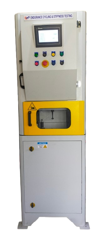 An Endurance Cycling and Stiffness Testing Machine is designed to simulate and measure the performance of components or materials under repeated cyclic loading and evaluate their stiffness. These machines are crucial in testing components like suspension systems, structural parts, and mechanical systems that undergo continuous cyclic loading and require high stiffness for proper functioning.