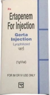 1gm Ertapenem Injection₹ 2,160/BoxGet Latest PriceMinimum Order Quantity: 2 BoxItem Name	GertaPackaging Size	1gmManufactured by :	Zydus CadilaUse Only	For IM or IVTreatment	Bacterial InfectionsForm :	InjectionPacking :	Pack of 1 VialEstablished as a Partnership firm in the year 2017 at Mira Road (Mumbai, India), we “Shree Guru Pharma” are a leading Wholesale Distributor of a wide range of Pharmaceutical Injection, Pharmaceutical Tablets, Meropenem Injections, etc