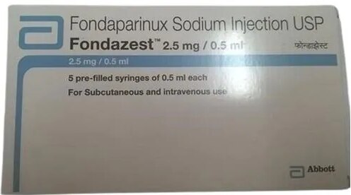 2.5 Mg Fondaparinux Sodium InjectionGet Latest PriceManufacturer	FondazestPackaging Type	BoxPackaging Size	0.5mlDrug Strength	2.5mgUsage/Application	Blood Clots In Leg And LungsInjectable Form	LiquidItem Name	FondazestEstablished as a Partnership firm in the year 2017 at Mira Road (Mumbai, India), we “Shree Guru Pharma” are a leading Wholesale Distributor of a wide range of Pharmaceutical Injection, Pharmaceutical Tablets, Meropenem Injections, etc