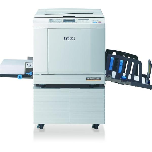 The RISO SF5330 EII is a high-speed digital duplicator designed to deliver efficient and cost-effective printing solutions. With a print speed of up to 130 pages per minute and a maximum printing area accommodating A3-sized documents, it is well-suited for environments requiring high-volume printing. ​Key Specifications:Print Speed              - 60 to 130 pages per minutePrint Resolution      - Scanning: 600 × 600 dpi                                     Printing: 300 × 600 dpiOriginal Type           - Book or sheetOriginal Size             - Max: 297 × 432 mmPrinting Paper Size - Min: 100 × 148 mm / Max: 310 × 432 mmPrinting Area           - Max: 291 × 413 mmPaper Feed Capacity         - Approx. 1,000 sheets (64–80 gsm)Paper Receiving Capacity - Approx. 1,000 sheets (64–80 gsm)Paper Weight Support      - 46 gsm to 157 gsmReproduction Ratios         - Enlargement: 141%, 122%, 116%                                               Reduction: 94%, 87%, 82%, 71%Power Consumption          - Max: 300 W / Ready: 20 W / Sleep: 5 WMachine Weight                 - Approx. 100 kg (excluding ink and master roll)Dimensions (W × D × H)    - In use: 1,415 × 670 × 1,065 mm                         The SF5330 EII features a user-friendly interface with a 128 × 64 dot LCD panel, providing intuitive operation and real-time supply status updates. It supports various input options, including standard PC interface and direct printing from USB flash drives. Additionally, the machine offers 21 standard colors and 50 custom colors, accommodating diverse printing needs. ​Environmentally conscious, the SF5330 EII consumes significantly less energy compared to standard guidelines and utilizes rice bran oil ink, contributing to sustainability effort