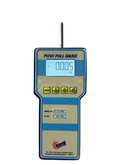 A Digital Push-Pull Gauge (also known as a Digital Force Gauge) is a handheld instrument used to measure the force applied in a pushing or pulling direction. These gauges are widely used in various industries for testing and measuring forces in applications like product quality testing, material testing, assembly line operations, and other environments where force measurement is required.