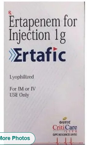 ERTAFIC 1GM INJECETIONGet Latest PriceQuantity Unit	VialSHREE GURU PHARMA MIRA ROAD (E) MUMBAI ERTAFIC 1GM INJECTION AVAILABLE AT WHOLE SALE RATE           Additional Information:Packaging Details: ERTAPENEM 1GM INJECTION