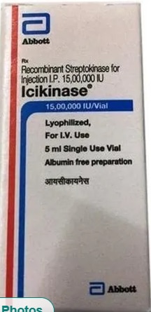 Recombinant Streptokinase Injection IP₹ 1,200/BoxGet Latest PriceMinimum Order Quantity: 20 BoxPackaging Size	5mlManufacturer	AbbottComposition	Streptokinase (1500000IU)Treatment	Heart AttackPrescription/Non prescription	PrescriptionForm	InjectionItem Name	IcikinaseEstablished as a Partnership firm in the year 2017 at Mira Road (Mumbai, India), we “Shree Guru Pharma” are a leading Wholesale Distributor of a wide range of Pharmaceutical Injection, Pharmaceutical Tablets, Meropenem Injections, etc