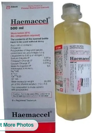 HAEMACCEL 500MLGet Latest PriceBrand Name	HAEMACEL 500MLManufacturer	ABBOTTDose	500MLPackaging Type	BOXPackaging Size	500MLWe are one of the Wholesale distributors for HAEMACCEL 500ML in India, based in Mumbai. 