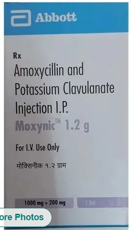 Moxynic 1.2gm InjGet Latest PriceBrand	ABBOTTMedicine Type	InjectionUsage/Application	HospitalComposition	AMOXYCILLING AND POTASSIUM CLAVUNATESHREE GURU PHARMA MIRA ROAD (E) MOXYNIC 1.2GM INJECTION AVAILABLE AT WHOLE SALE RATE            