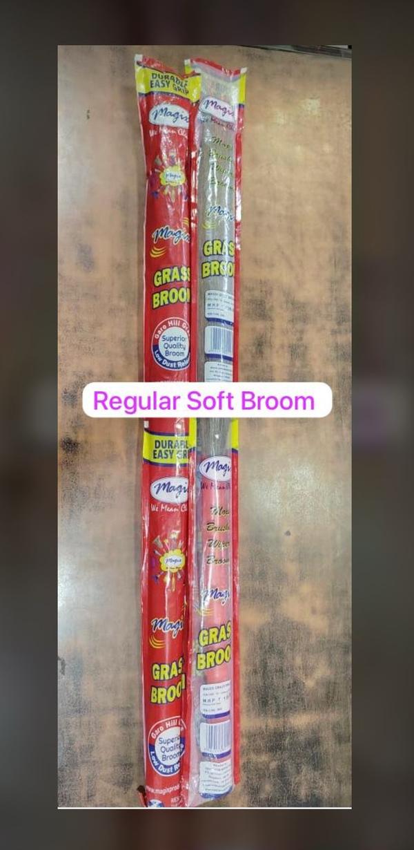 A regular soft broom is a household cleaning tool designed for sweeping dust, dirt, and light debris from smooth surfaces like tile, hardwood, or laminate floors. It typically features soft, fine bristles made of synthetic fibers or natural materials such as grass or corn husk. The softness of the bristles allows it to glide smoothly, picking up fine particles without scratching surfaces. Lightweight and easy to maneuver, the soft broom is ideal for daily indoor cleaning. It often comes with a long handle for comfortable use, helping maintain cleanliness with minimal effort. Regular use ensures a tidy, dust-free living space.