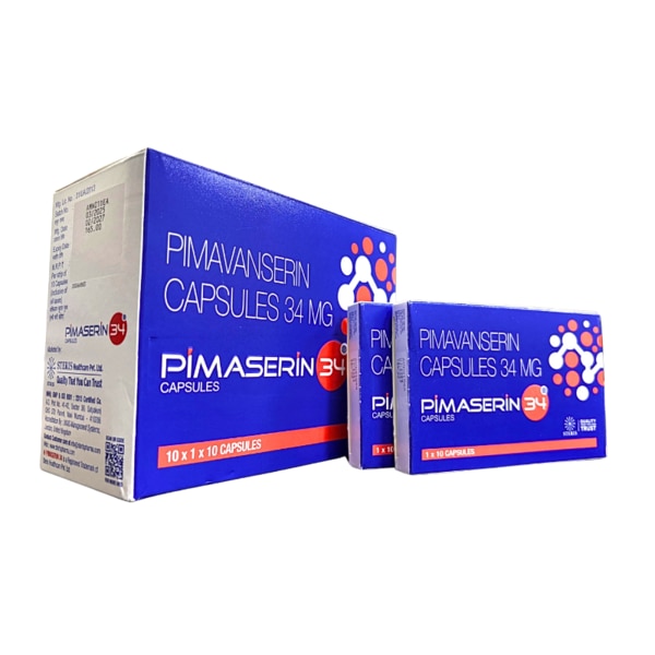 Pimavanserin 34 mg is formulated as PIMASERIN 34, an atypical antipsychotic used to manage hallucinationsand psychotic symptoms of Parkinson’s disease. PIMASERIN 34 does not pose the same risk of exagervated parkinonism as traditional antipsychotics and has low motor side effects, allowing for better patient care outcomes.Key Benefits:Helps manage hallucinations and delusions in people with Parkinson’s disease psychosis.Psychiatric symptoms are alleviated without aggravating motor symptoms.Quality of life and daily functioning improve in affected individuals.Motor control is preserved as PIMASERIN 34 does not act on dopaminergic receptors.Efficacy and tolerability have been demonstrated with long-term use.How Does It Work:Pimavanserin acts as a selective inverse agonist and antagonist of the 5-HT2A receptor, which is believed to be involved in the formation of hallucinations and delusions. Modulation of these receptors is critical for the management of psychosis without blocking dopamine pathways; hence controlling movement, which is vital in Parkinson’s disease, becomes possible.Steps for Using:Follow PIMASERIN 34 as directed by your healthcare provider.It is often taken daily, once a day, with or without meals.Take this medication with a glass of water and do not crush the tablet.Do not alter the dosage or discontinue the medication without consulting a doctor.Adverse Effects:Side effects that may commonly occur: confusion, swelling in the legs or arms, constipation, and nausea.Some users may have difficulty sleeping or dizziness.While heart rhythm abnormalities are considered serious but rare side effects, they are still possible.If you experience an unusual heartbeat, shortness of breath, or fainting, seek help immediately.